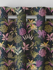 Sara Miller Midnight Blue Faux Silk Palm Garden Made to Measure Curtains - Image 7 of 9