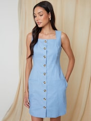 Threadbare Blue Linen Blend Waistcoat Summer Dress - Image 1 of 4