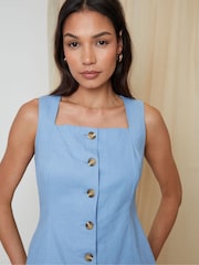 Threadbare Blue Linen Blend Waistcoat Summer Dress - Image 2 of 4