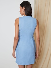 Threadbare Blue Linen Blend Waistcoat Summer Dress - Image 4 of 4