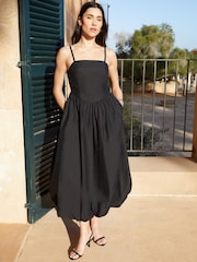 Threadbare Black Square Neck Bubble Hem Midi Dress - Image 1 of 5