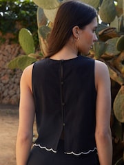 Threadbare Black 100% Cotton Cornelli Embroidered Button Back Shell Tank Top - Image 3 of 4