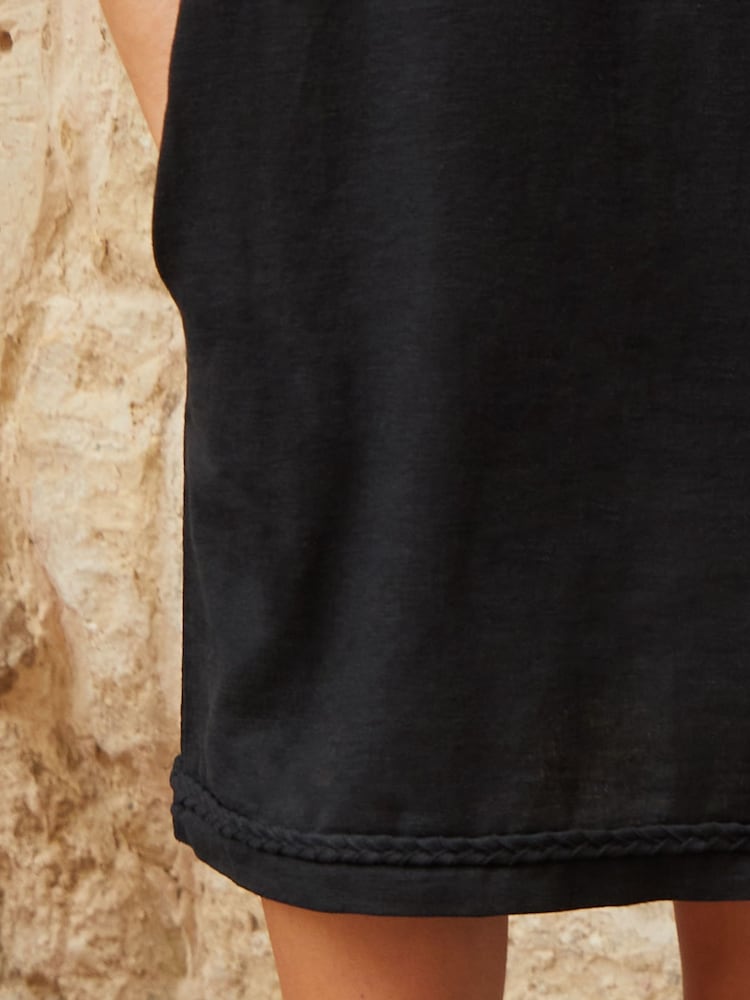 Threadbare Black Linen Blend Lace Front Detail T-Shirt Dress - Image 5 of 5