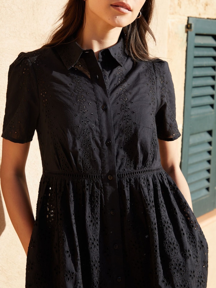 Rochie cu cămașă maxi broderie cu mânecă scurtă Threadbare 100% bumbac - Image 3 of 4 Rochie cu cămașă maxi broderie cu mânecă scurtă Threadbare 100% bumbac - Image 3 of 4