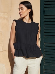 Negro - Threadbare Ruffle Frill Smock Shell Top - Imagen 1 de 5
