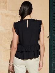 Negro - Threadbare Ruffle Frill Smock Shell Top - Imagen 2 de 5