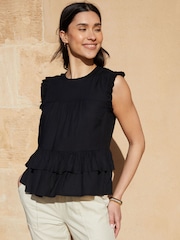 Negro - Threadbare Ruffle Frill Smock Shell Top - Imagen 3 de 5