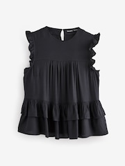 Negro - Threadbare Ruffle Frill Smock Shell Top - Imagen 5 de 5