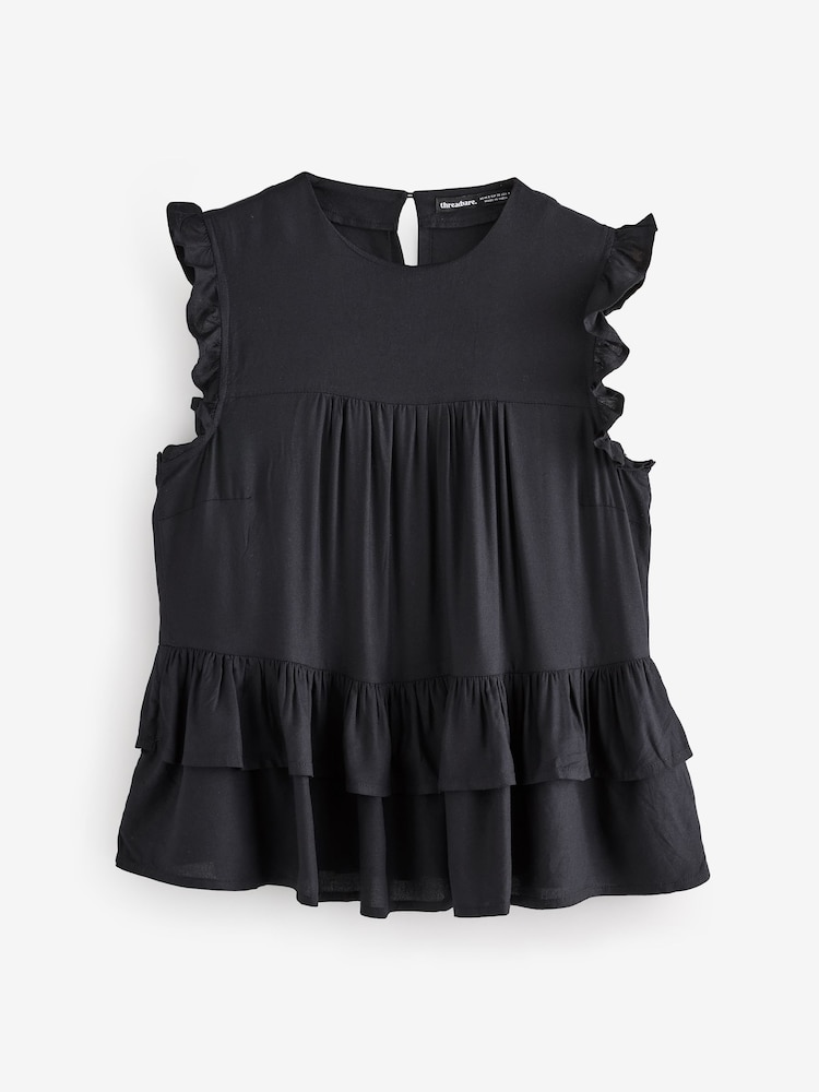 Negro - Threadbare Ruffle Frill Smock Shell Top - Imagen 5 de 5