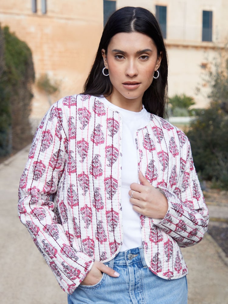 Threadbare Cream 100% Cotton Paisley Quilted Jacket - Image 4 of 4