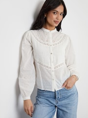 Threadbare Cream Lace Detail Boho 100% Cotton Blouse - Image 1 of 4