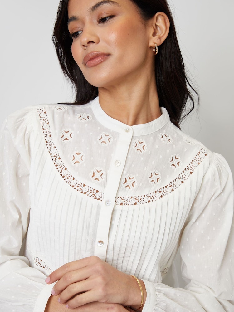 Threadbare Cream Lace Detail Boho 100% Cotton Blouse - Image 2 of 4