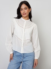 Threadbare Cream Lace Detail Boho 100% Cotton Blouse - Image 3 of 4