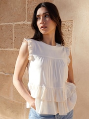 Crema - Threadbare Ruffle Frill Smock Shell Top - Imagen 1 de 4