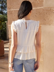 Crema - Threadbare Ruffle Frill Smock Shell Top - Imagen 2 de 4