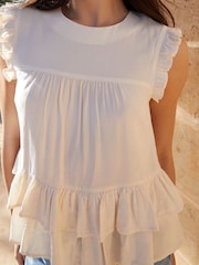 Crema - Threadbare Ruffle Frill Smock Shell Top - Imagen 4 de 4