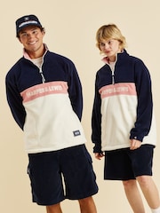 Harper & Lewis Blue Mellow Retro Pattern 1/4  Zip Fleece - Image 1 of 7