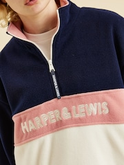Harper & Lewis Blue Mellow Retro Pattern 1/4  Zip Fleece - Image 3 of 7