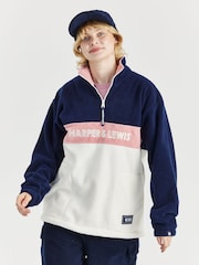 Harper & Lewis Blue Mellow Retro Pattern 1/4  Zip Fleece - Image 4 of 7