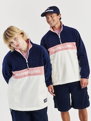 Harper & Lewis Blue Mellow Retro Pattern 1/4  Zip Fleece - Image 6 of 7