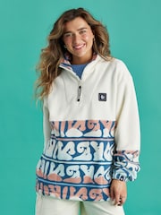 Harper & Lewis Cream Bronte Retro Pattern 1/4 Zip Fleece - Image 1 of 7