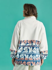 Harper & Lewis Cream Bronte Retro Pattern 1/4 Zip Fleece - Image 2 of 7