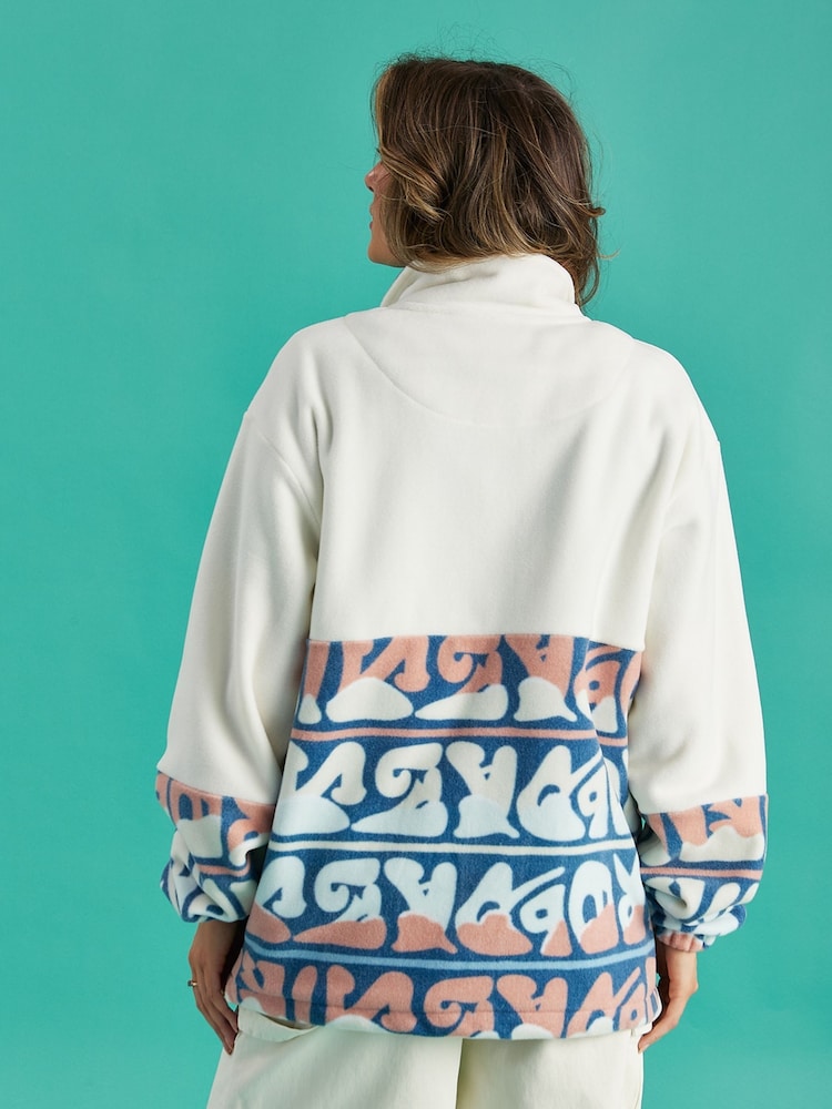 Harper & Lewis Cream Bronte Retro Pattern 1/4 Zip Fleece - Image 2 of 7