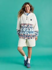 Harper & Lewis Cream Bronte Retro Pattern 1/4 Zip Fleece - Image 3 of 7