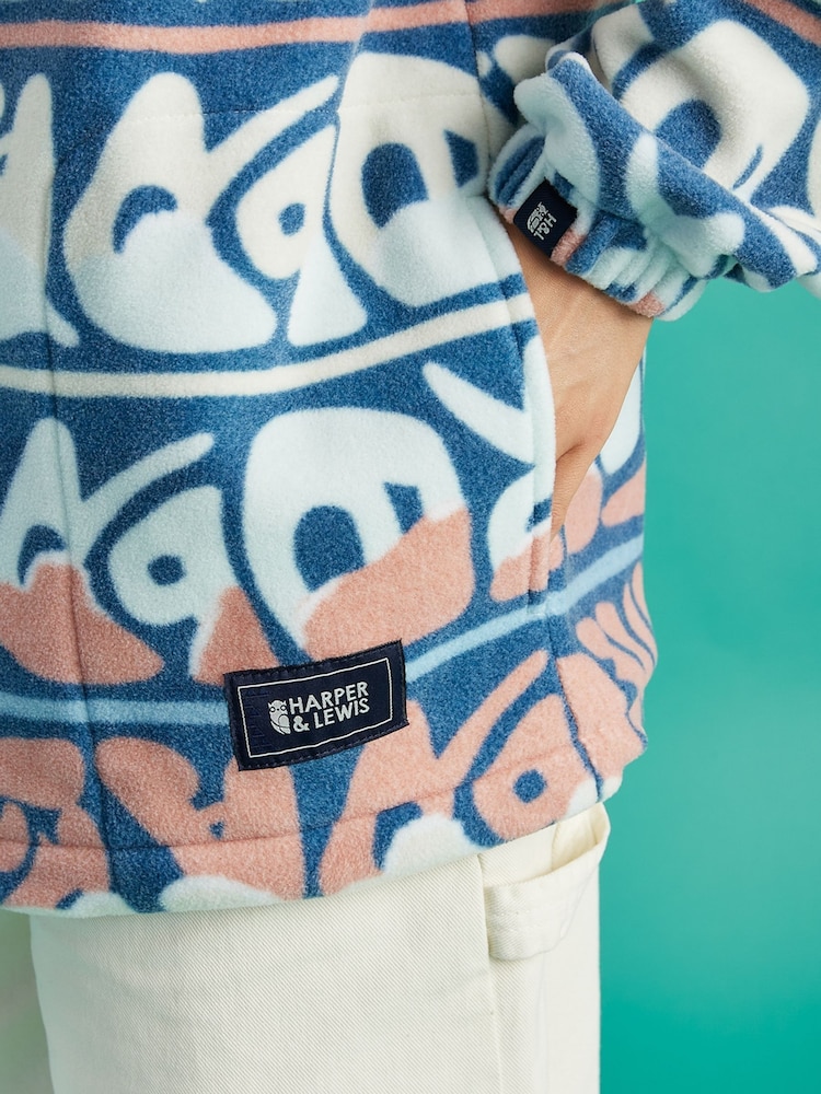 Harper & Lewis Cream Bronte Retro Pattern 1/4 Zip Fleece - Image 7 of 7
