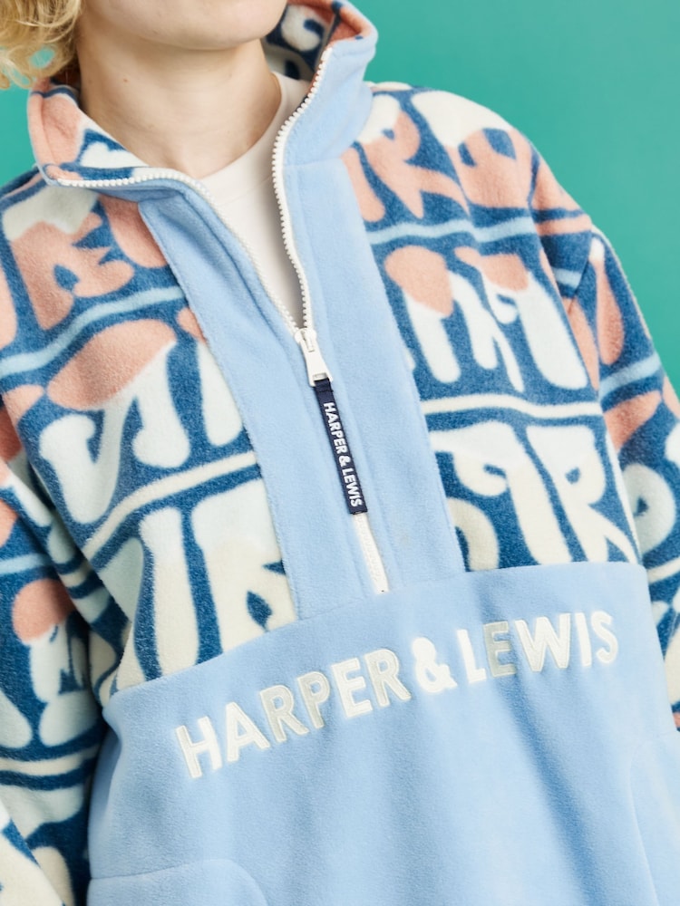 Harper & Lewis Blue Bodie Retro Pattern 1/4 Zip Fleece - Image 6 of 6
