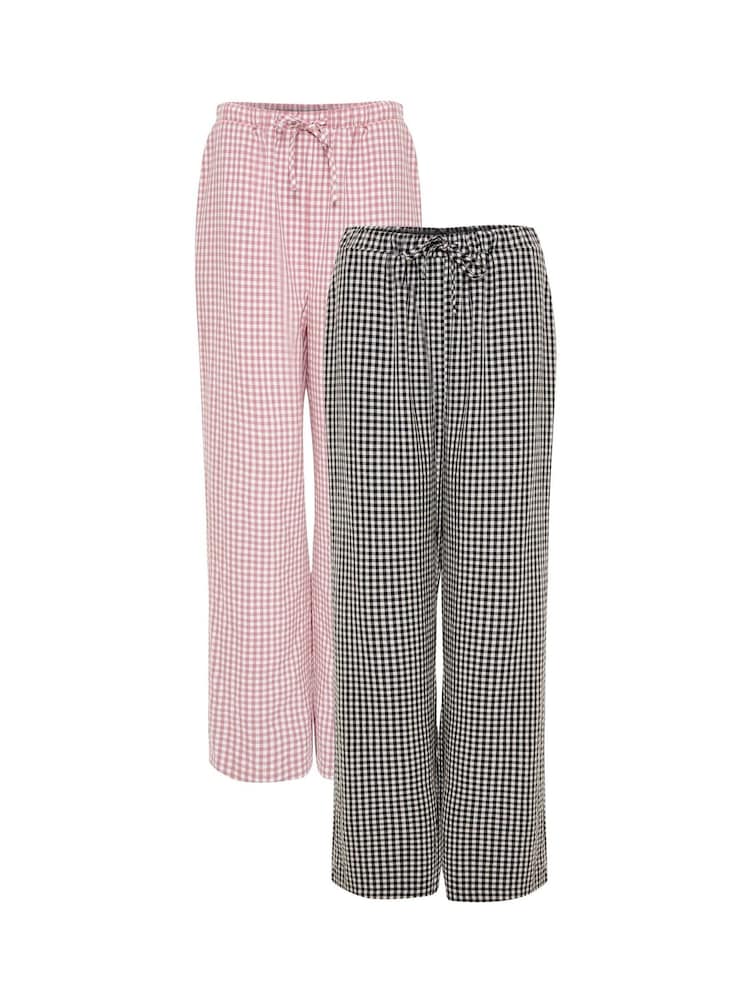 Threadbare Black 2 Pack Wide Leg Gingham Trousers - Image 1 of 3 Threadbare Black 2 Pack Wide Leg Gingham Trousers - Image 1 of 3