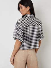 Threadbare Black Check Cropped Bubble Sleeve Shirt - Image 2 of 4