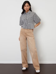 Threadbare Black Check Cropped Bubble Sleeve Shirt - Image 4 of 4