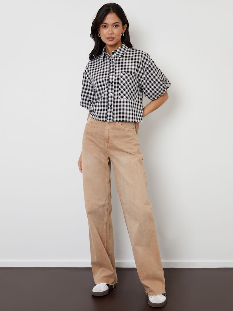 Threadbare Black Check Cropped Bubble Sleeve Shirt - Image 4 of 4