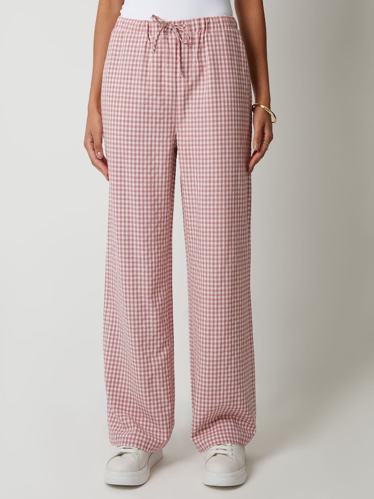 ורוד - Threadbare Wide Leg Gingham Trousers - Image 2 of 5