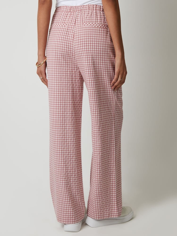 ורוד - Threadbare Wide Leg Gingham Trousers - Image 3 of 5
