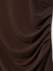 Reiss Chocolate Brown Lola Jersey Ruched Racer Midi Dress - Image 6 of 6