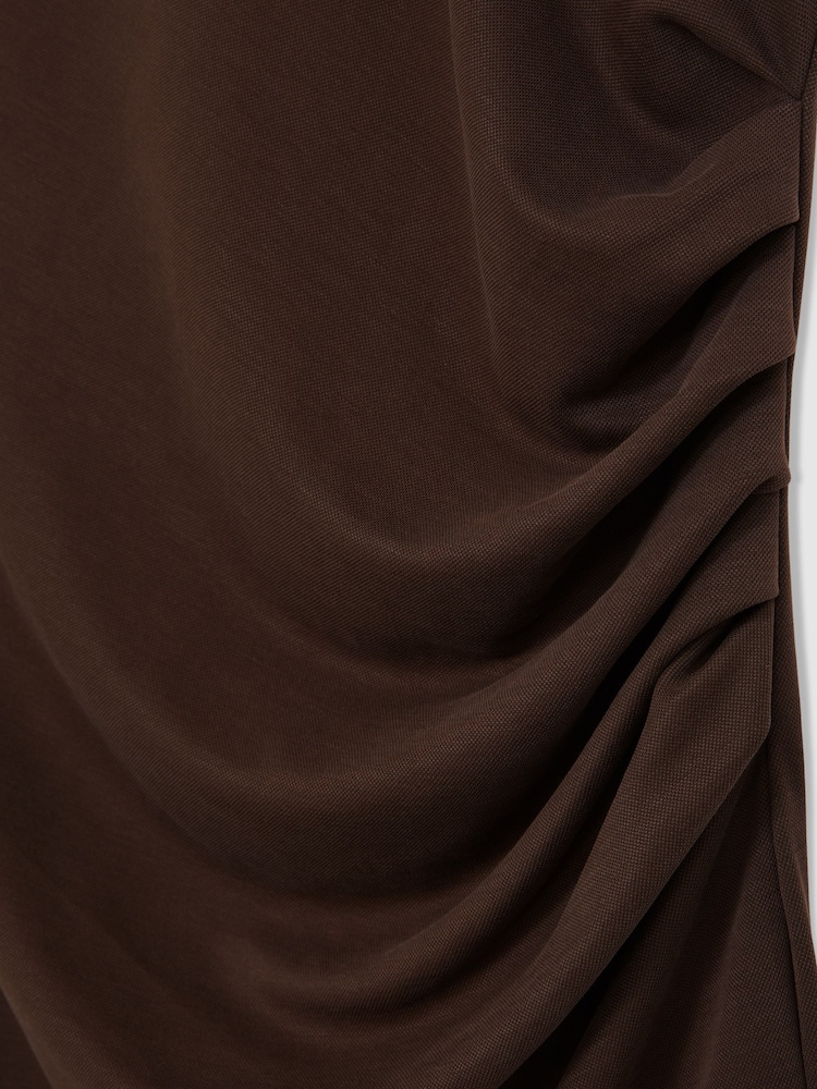 Reiss Chocolate Brown Lola Jersey Ruched Racer Midi Dress - Image 6 of 6