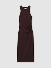 Reiss Burgundy Lola Jersey Ruched Racer Midi Dress - Image 2 of 5