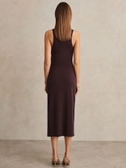 Reiss Burgundy Lola Jersey Ruched Racer Midi Dress - Image 4 of 5