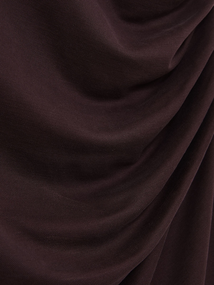 Reiss Burgundy Lola Jersey Ruched Racer Midi Dress - Image 5 of 5