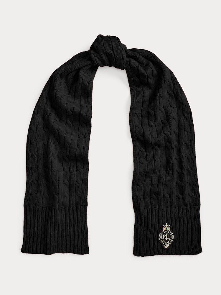 Lauren Ralph Lauren Black Patch Knitted Scarf - Image 1 of 3 Lauren Ralph Lauren Black Patch Knitted Scarf - Image 1 of 3