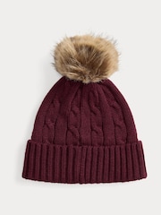 Lauren Ralph Lauren Red Patch Knitted Pom Beanie Hat - Image 2 of 2