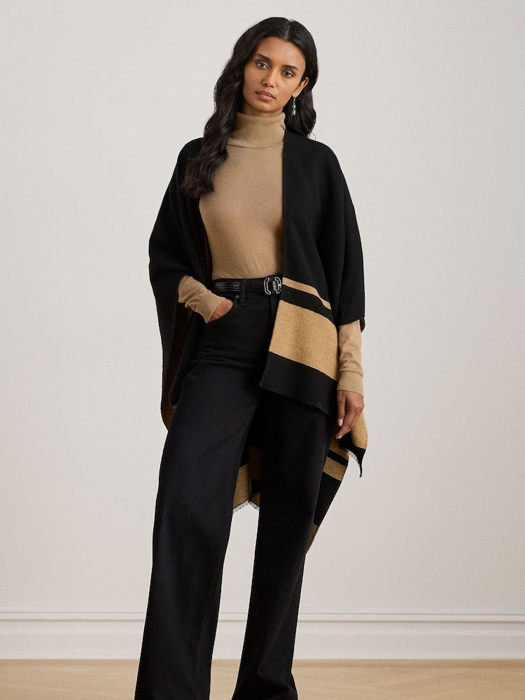 Lauren Ralph Lauren Black Colourblock Cape Poncho - Image 1 of 8 Lauren Ralph Lauren Black Colourblock Cape Poncho - Image 1 of 8