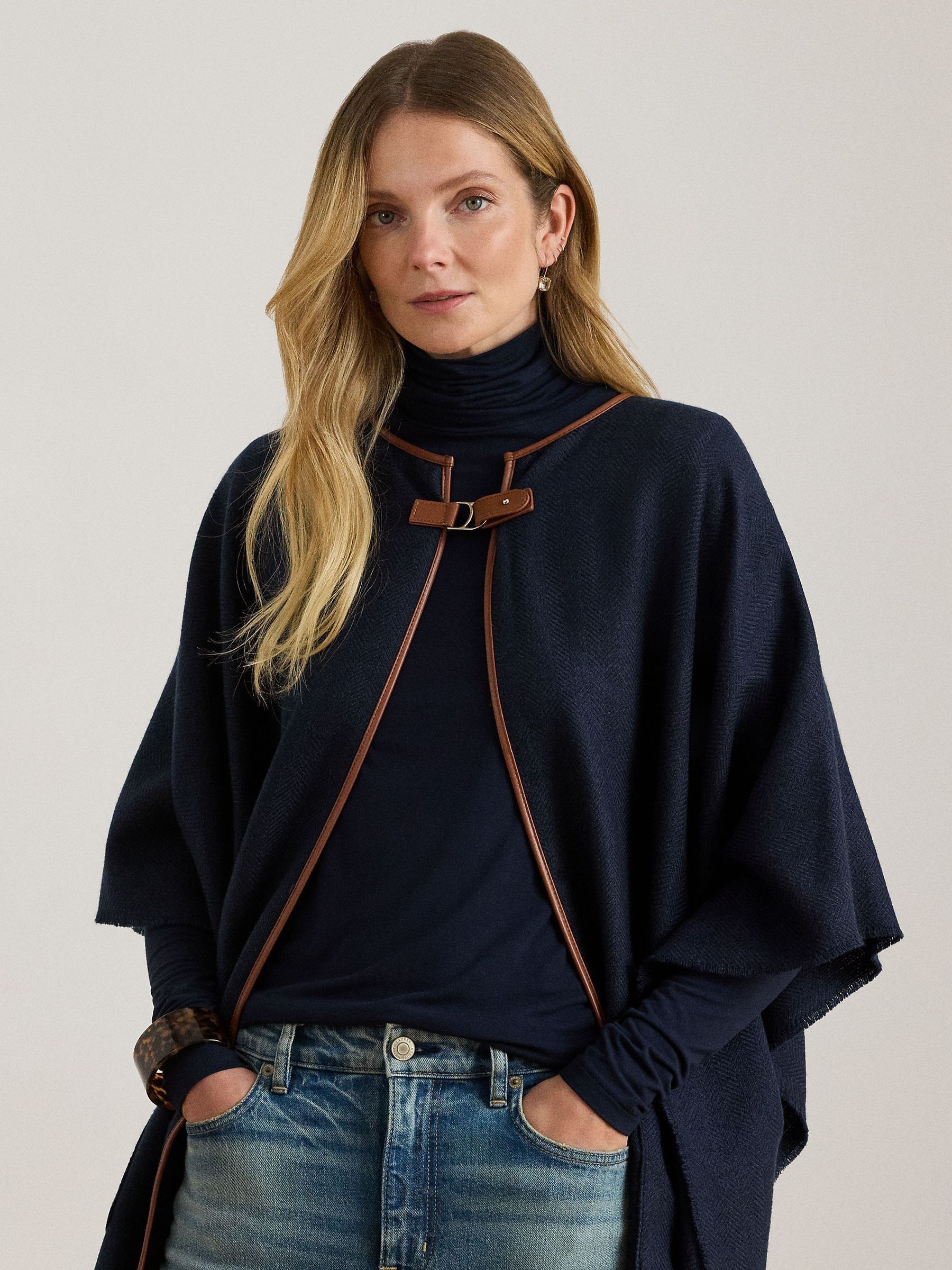 Ralph Lauren Collection フリンジ付きポンチョ　新品 Next：日本 ブルー - Lauren Ralph Lauren ディテール フリンジ付き