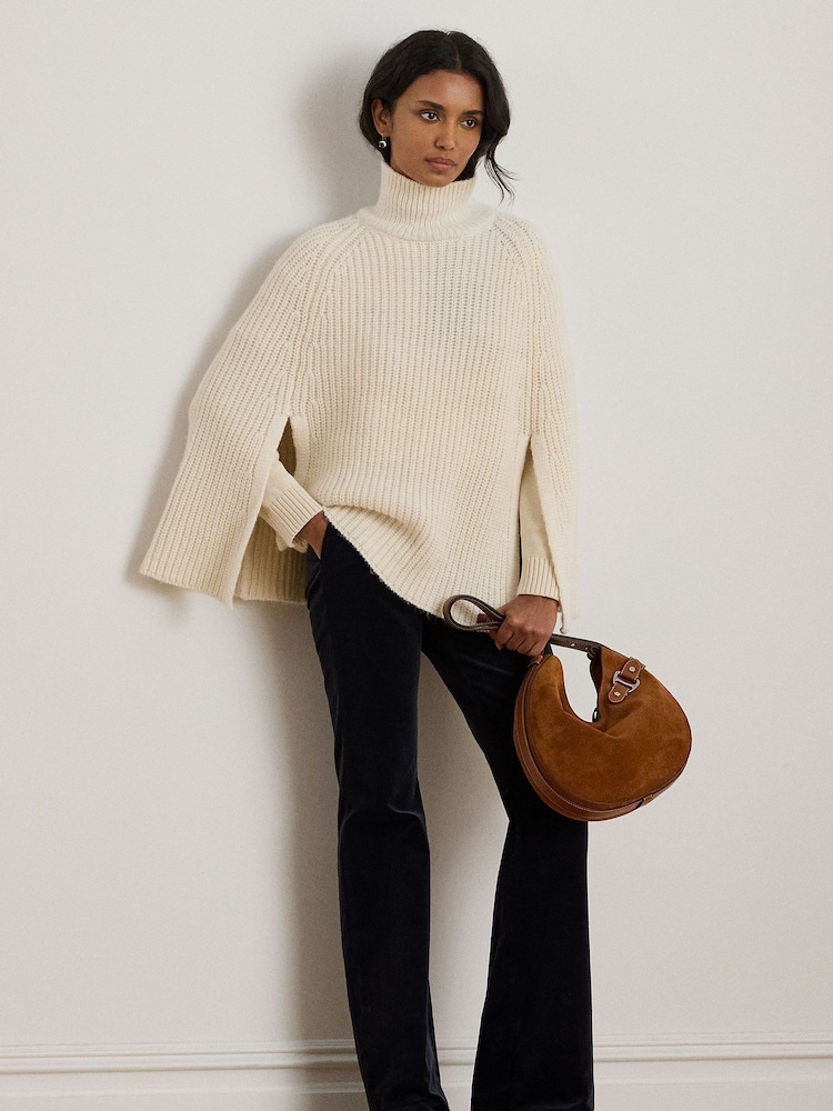 Lauren Ralph Lauren Cream Knitted Cape Poncho - Image 1 of 8 Lauren Ralph Lauren Cream Knitted Cape Poncho - Image 1 of 8