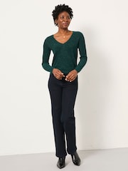 FatFace Ada Dark Teal Sparkle V Neck Knitted Jumper - Image 3 of 5