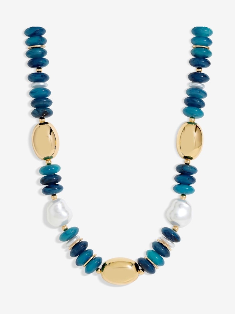 Mood Gold Tone Blue Bead Statement Necklace - Image 2 of 2
