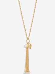 Mood Gold Tone Hammered Heart Pearl Chain Long Pendant Necklace - Image 1 of 2