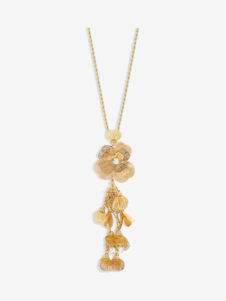 Mood Gold Tone Crystal Laser Cut Statement Pendant Necklace - Image 1 of 2